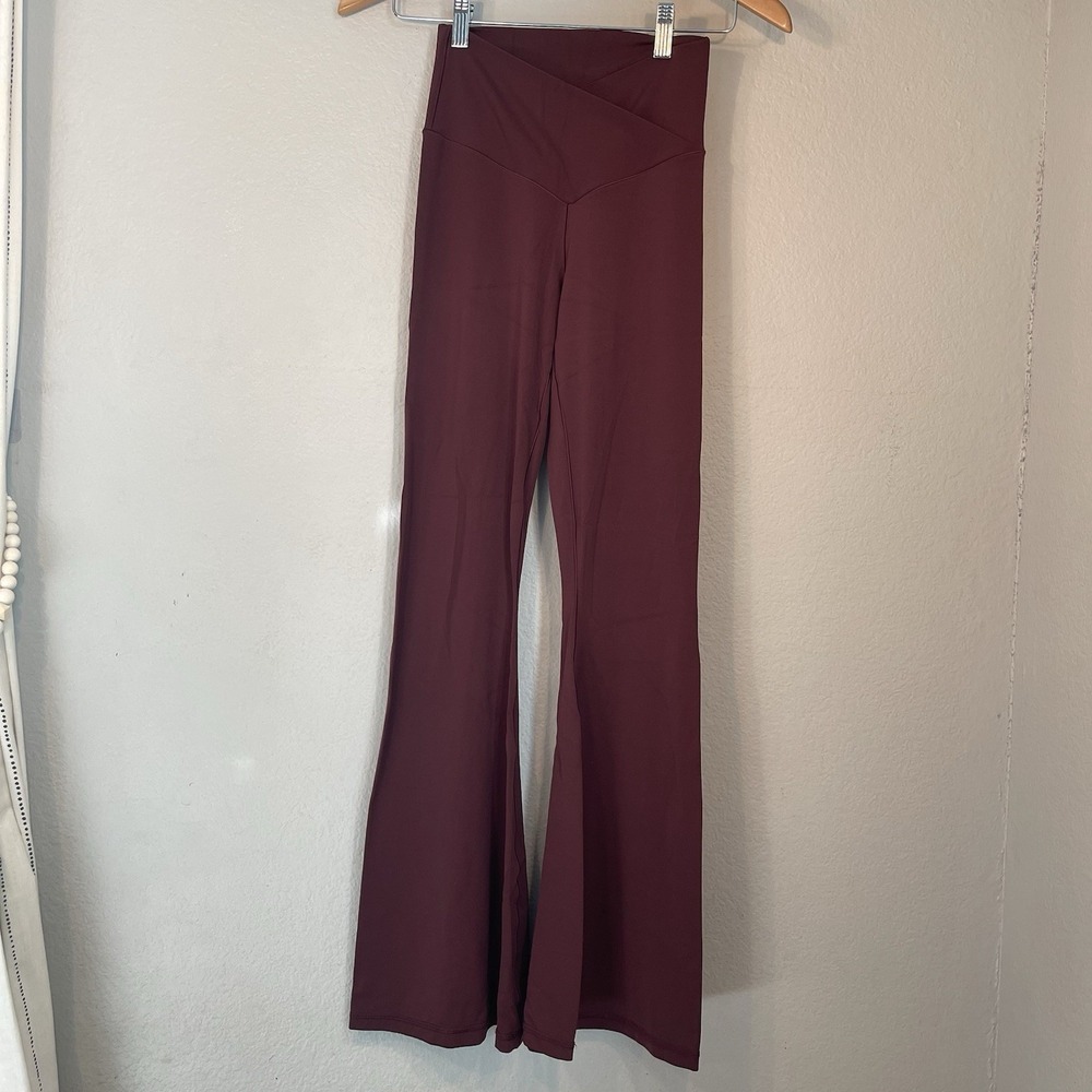 Offline by Aerie Medium Real Me High Rise Flare Leggings Maroon Cross Front
